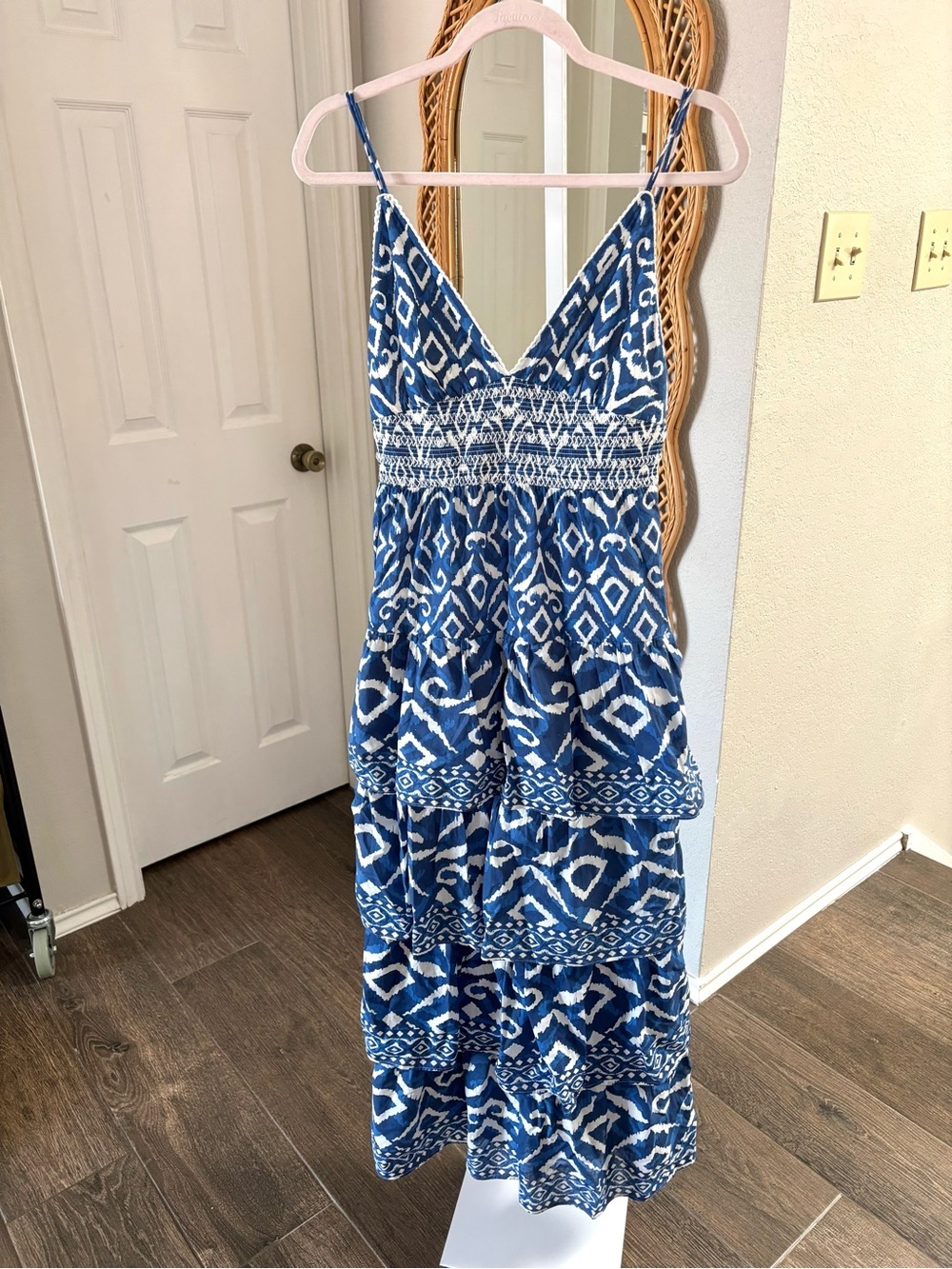 Caroline Constas / Blue and White Geometric Ikat Dress